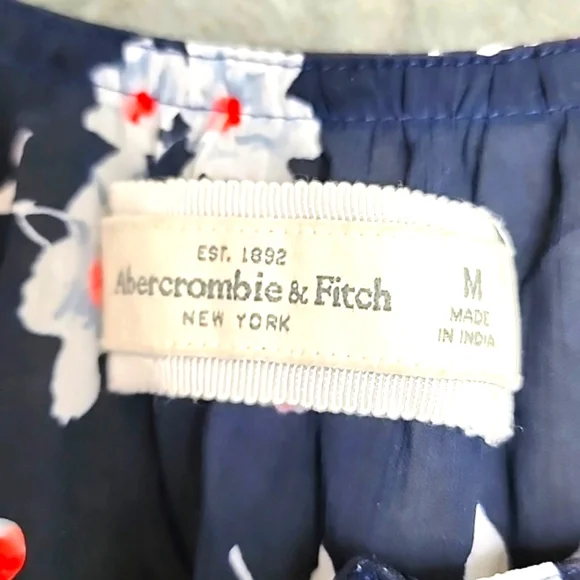 Abercrombie & Fitch Floral Navy Blue Sheer Blouse Top Size Medium - Picture 2 of 8